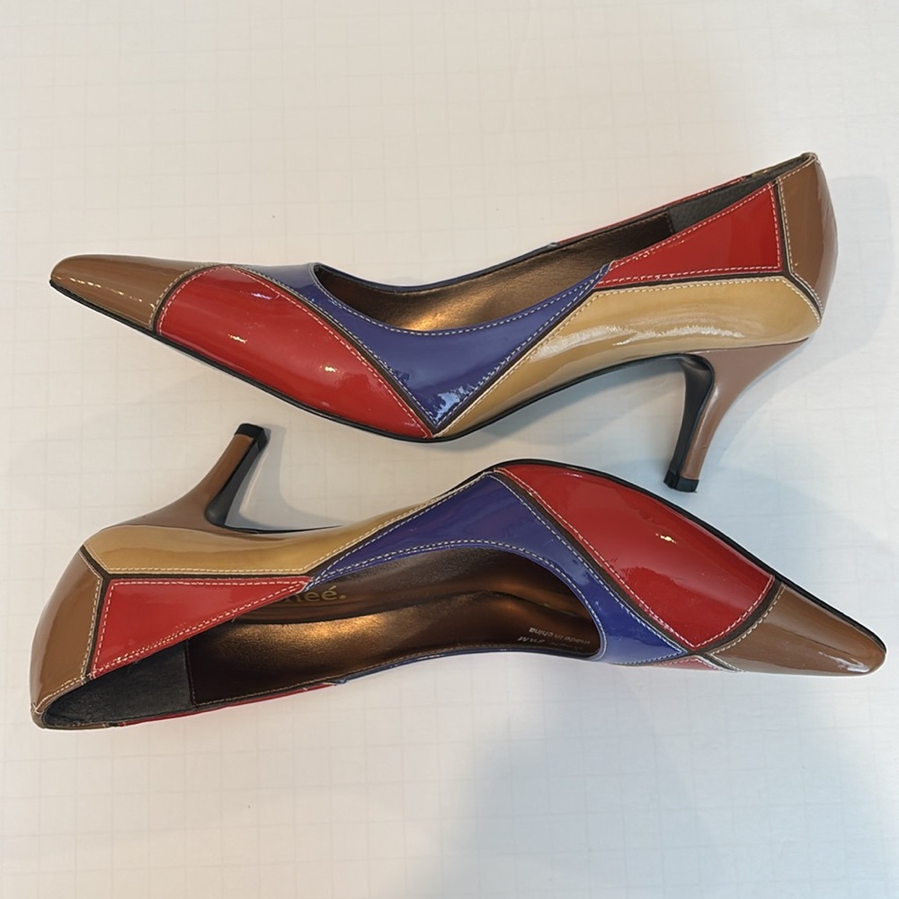 J.Renee Tangle Colorblock Patchwork Pointed Toe Kitten Heels in Size 6.5 - Picture 12 of 16